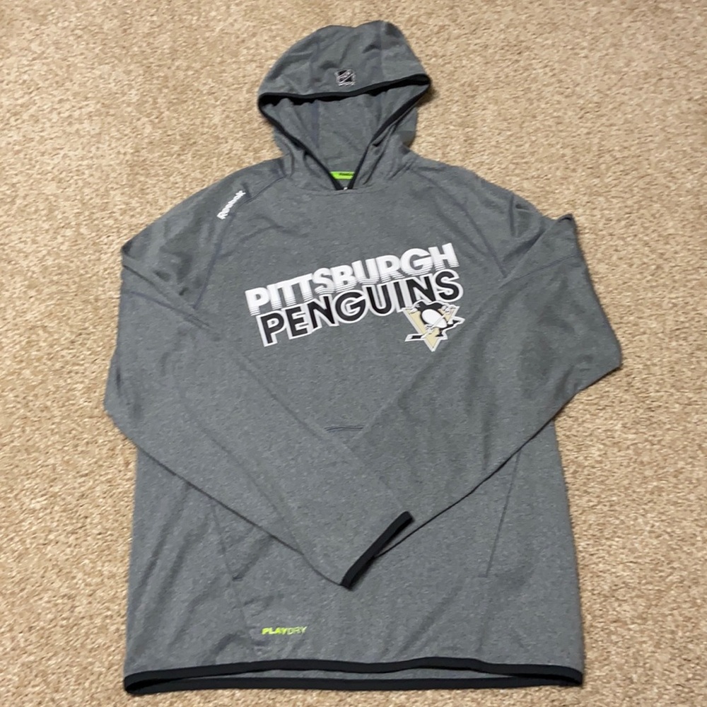 Adidas l/s Penguins Gray Hoodie, Sz small